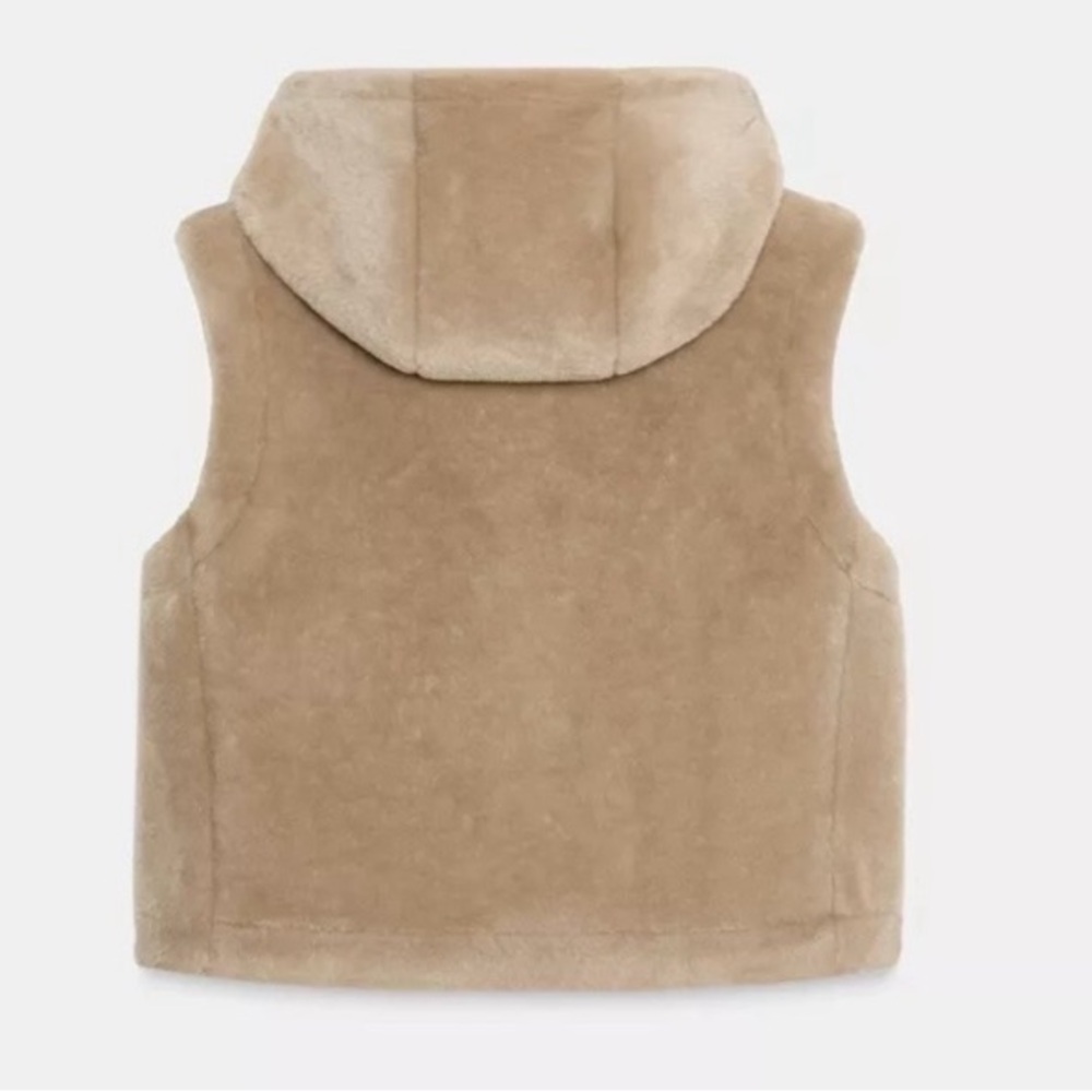 ZARA Tan Faux Shearling Fur Hooded Vest NWT - Picture 10 of 15